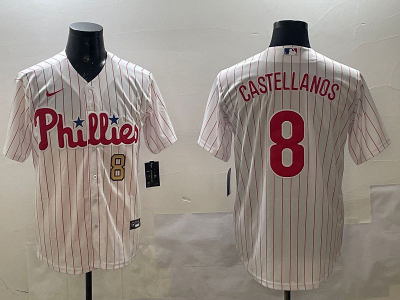 Men Philadelphia Phillies 8 Castellanos White stripe Game 2025 Nike MLB Jersey style 4